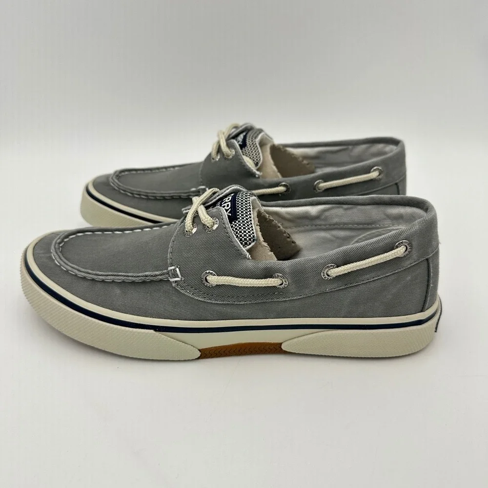 Sperry Halyard Boat Shoes Mens Size 7 Salt Washed Grey Canvas Foam Sneakers NEW